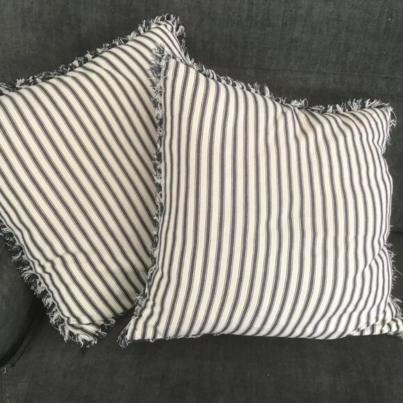 🌾 Cream & Navy Striped Pillow Covers Only | Approx. 18x18 | Farmhouse • Cottage - Picture 3 of 5